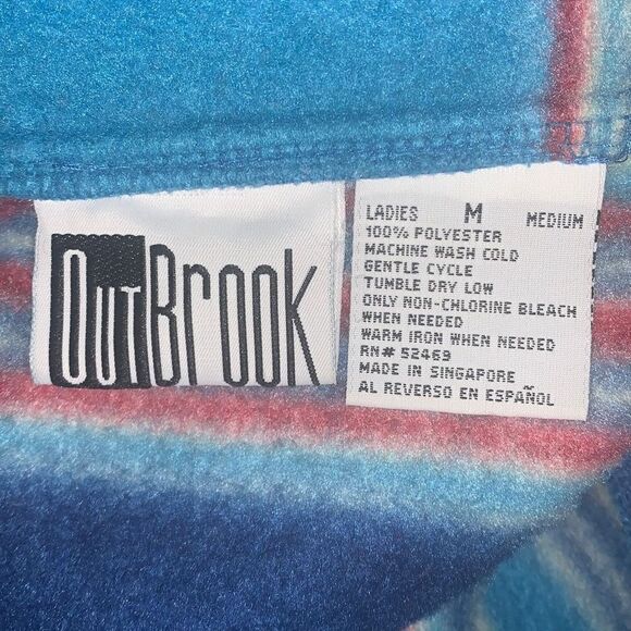 Vintage 80’s 90’s Oversized Blue Striped Zip Up Fleece Jacket Medium - Picture 14 of 14